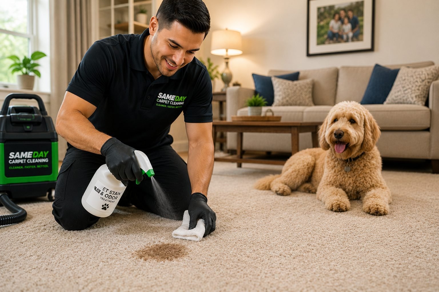 Pet stain and odor treatment on carpet in an NYC home